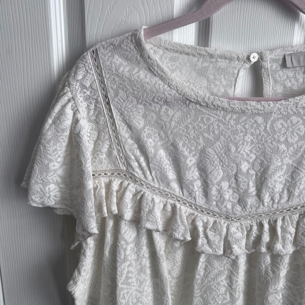 LOFT Lace Ruffle Flutter‎ Sleeve Top Ivory Women's XXL - Picture 2 of 11